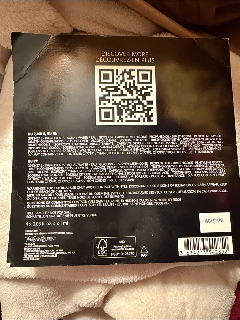Yves Saint Laurent NU Bare Look Skin Tint Sample